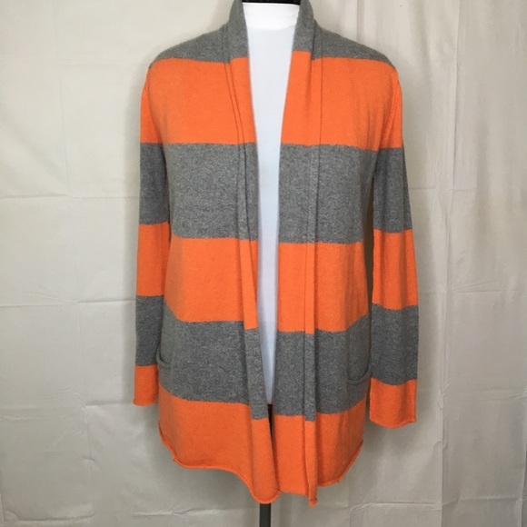 Pure‎ Amici Cashmere Sweater Open Cardigan Striped Orange Gray Luxury Old Money - Picture 2 of 8